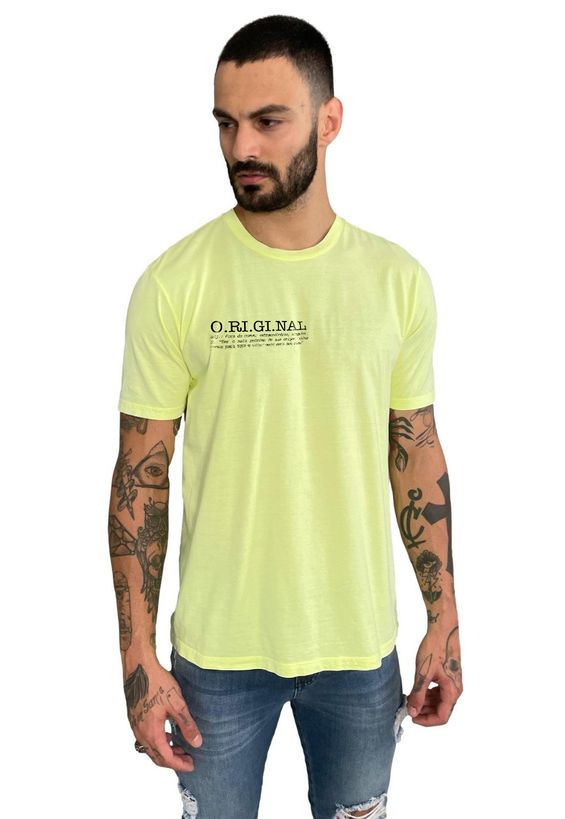 Camiseta Jay Jay Estonada Basica Original DTG Cor:Amarelo;Tamanho:P;Genero:Masculino