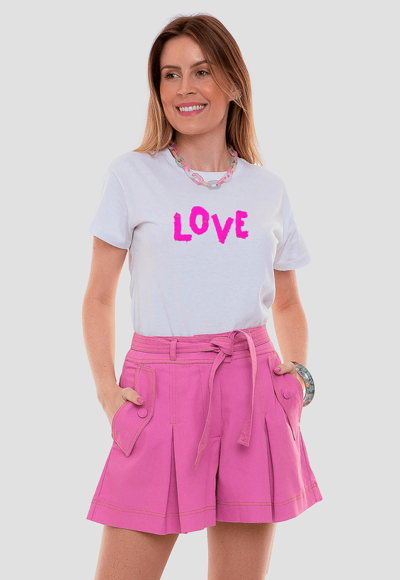 Camiseta Basica Pink Love DTG Cor:Branco;Tamanho:P;Genero:Feminino
