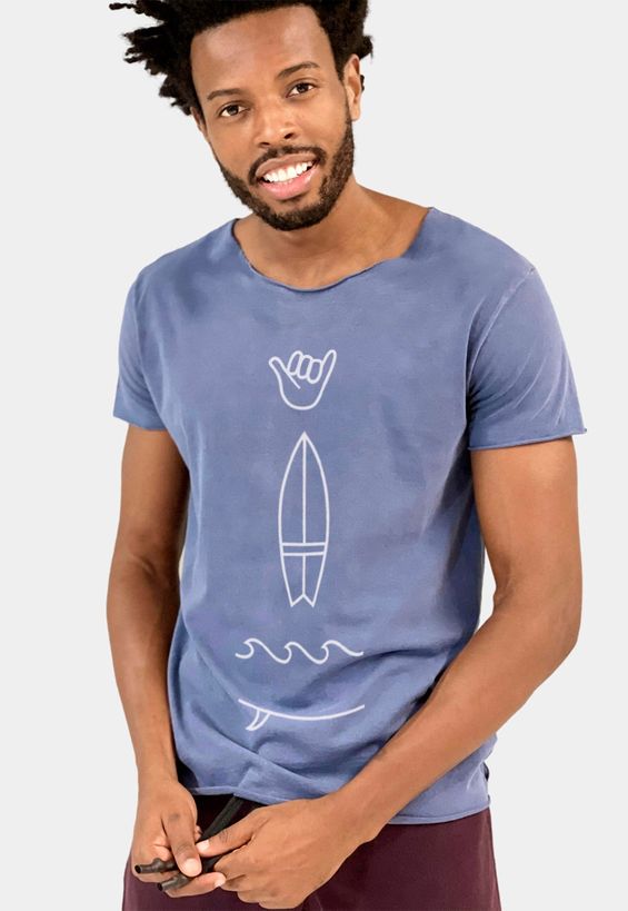 Camiseta Premium Stone Corte a Fio Hang Cor:Azul;Tamanho:GG;Genero:Masculino