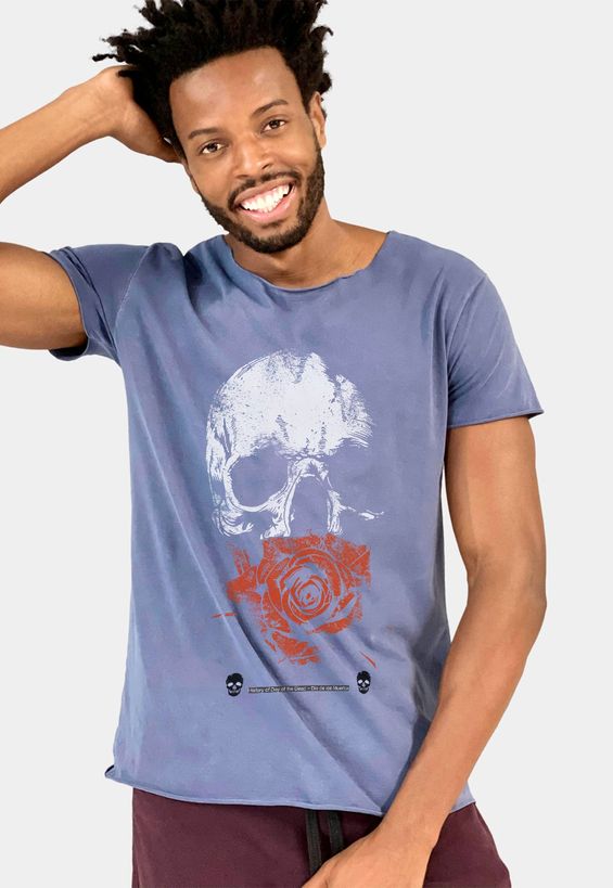 Camiseta Premium Stone Corte a Fio Rose Of Life Cor:Azul;Tamanho:M;Genero:Masculino