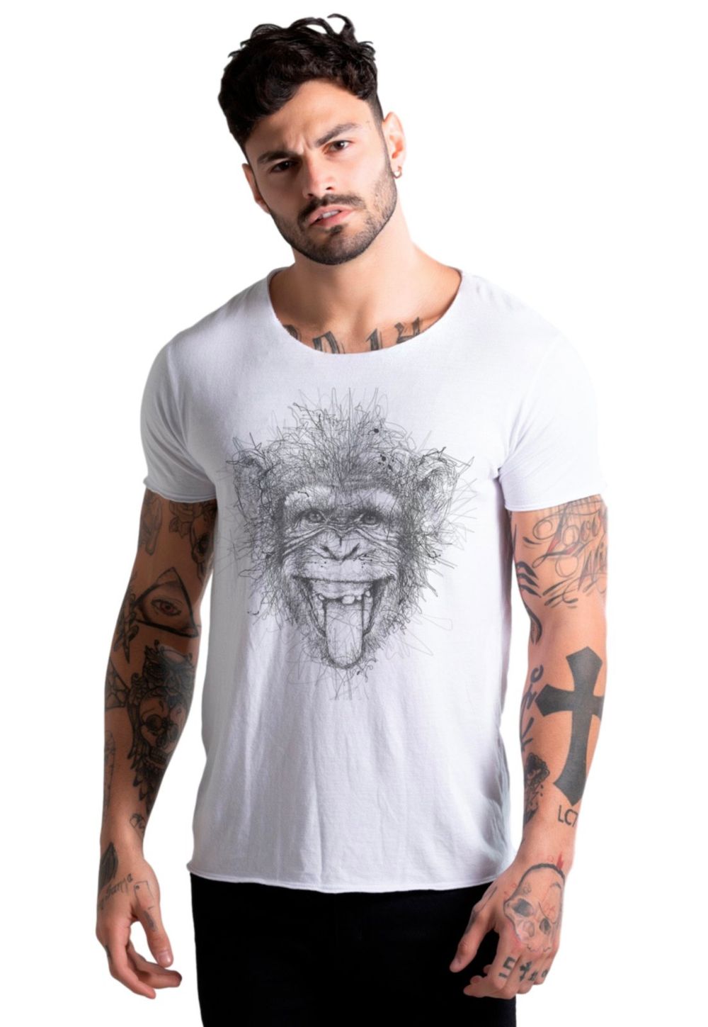 Camiseta Joss Corte a Fio Macaco Maluco Cor:Branco;Tamanho:P;Genero:Masculino