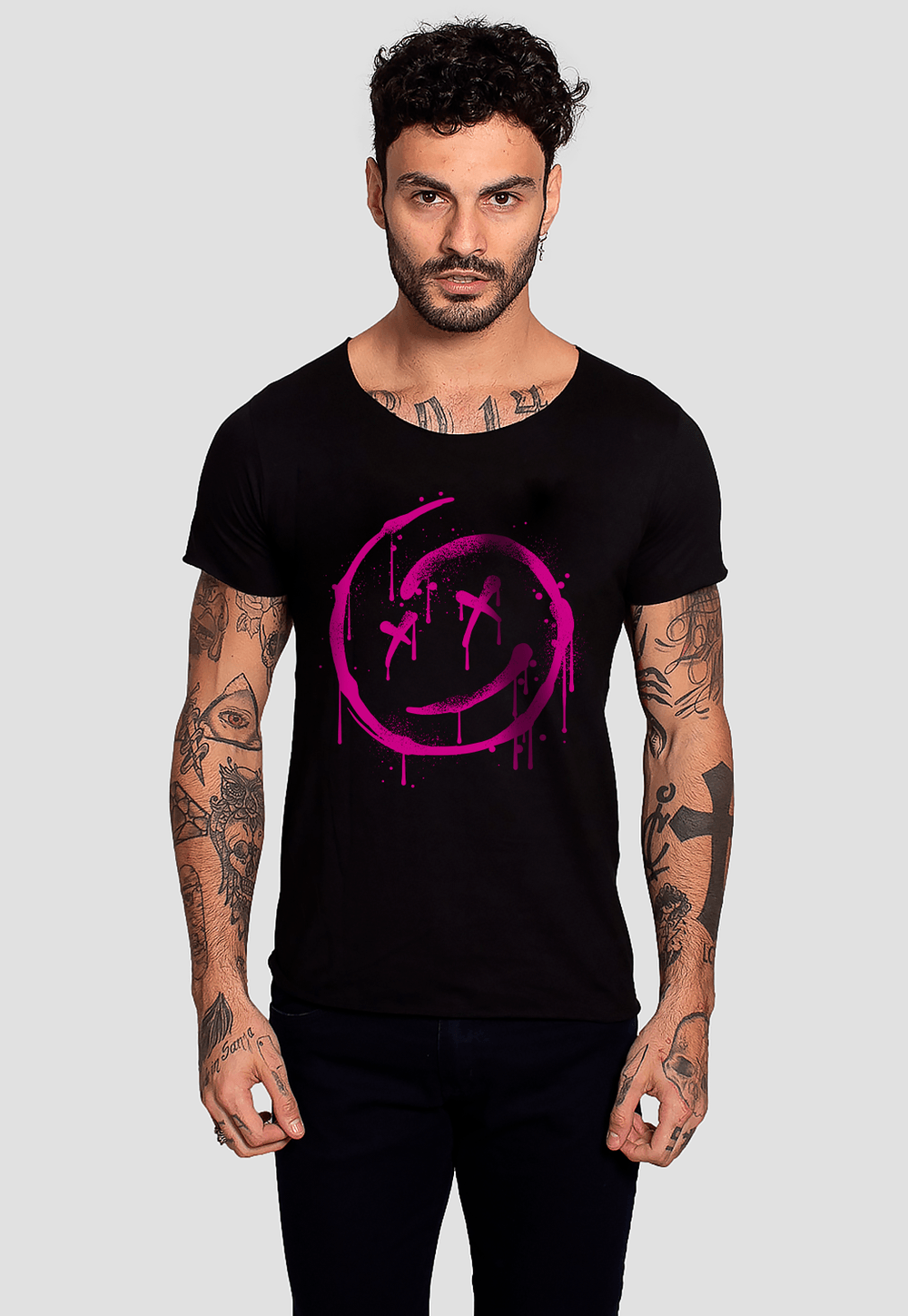 Camiseta Joss Corte a Fio Dead Smile Rosa Cor:Preto;Tamanho:P;Genero:Masculino
