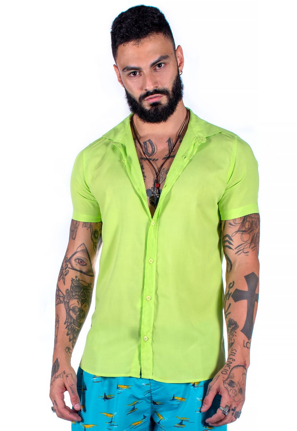 Camisa Unissex Viscose Aram Verde Neon Cor:Multicolorido;Tamanho:P;Genero:Unissex