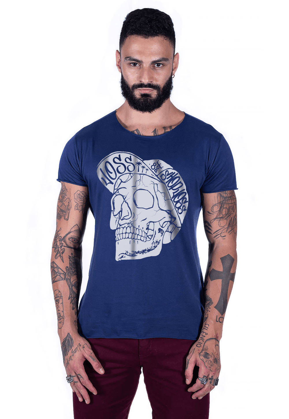 Camiseta Joss Corte a Fio Caveira Shop Joss Cor:Azul;Tamanho:P;Genero:Masculino