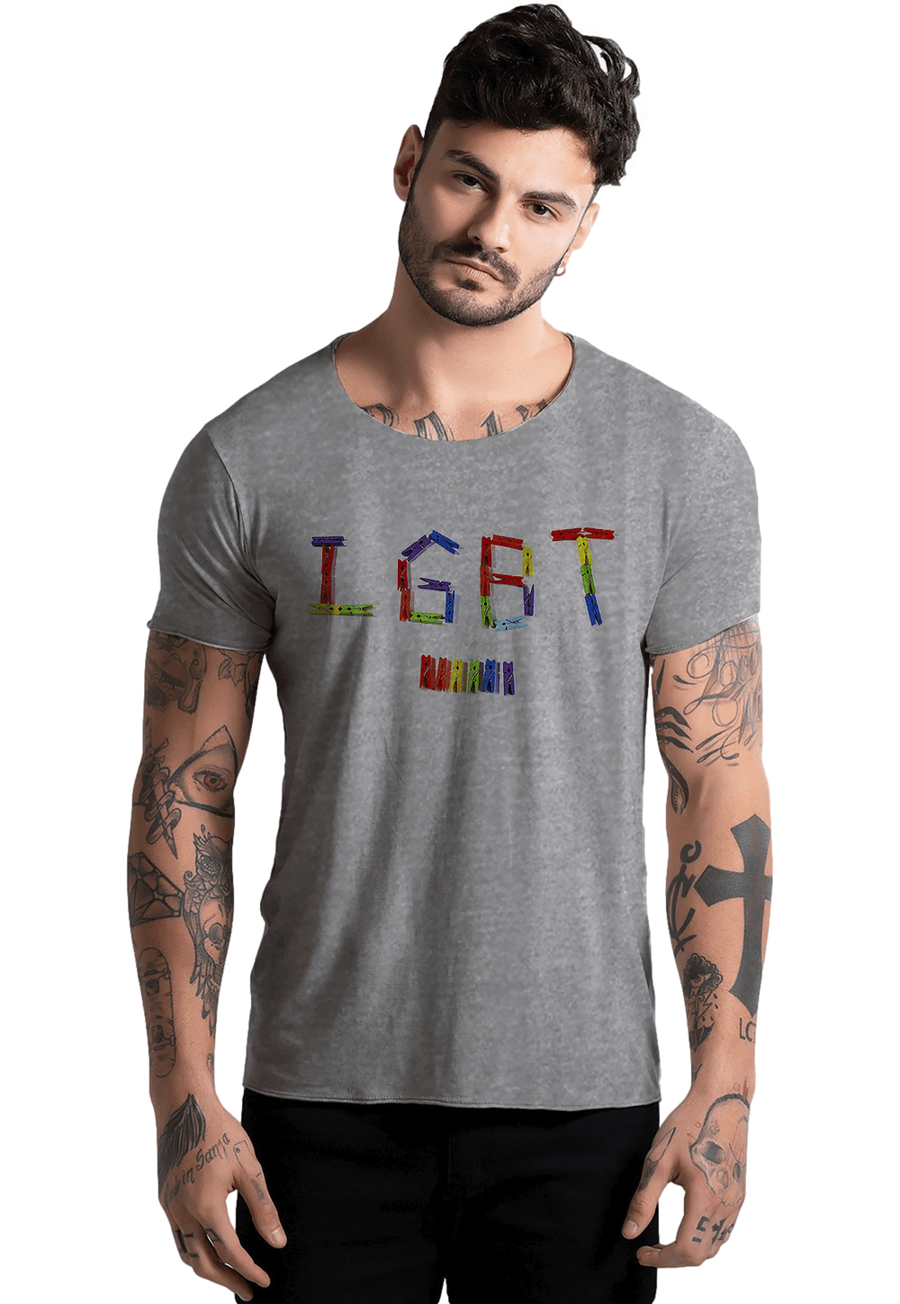 Camiseta Joss Corte a Fio LGBT Pregador DTG Cor:Cinza;Tamanho:P;Genero:Masculino