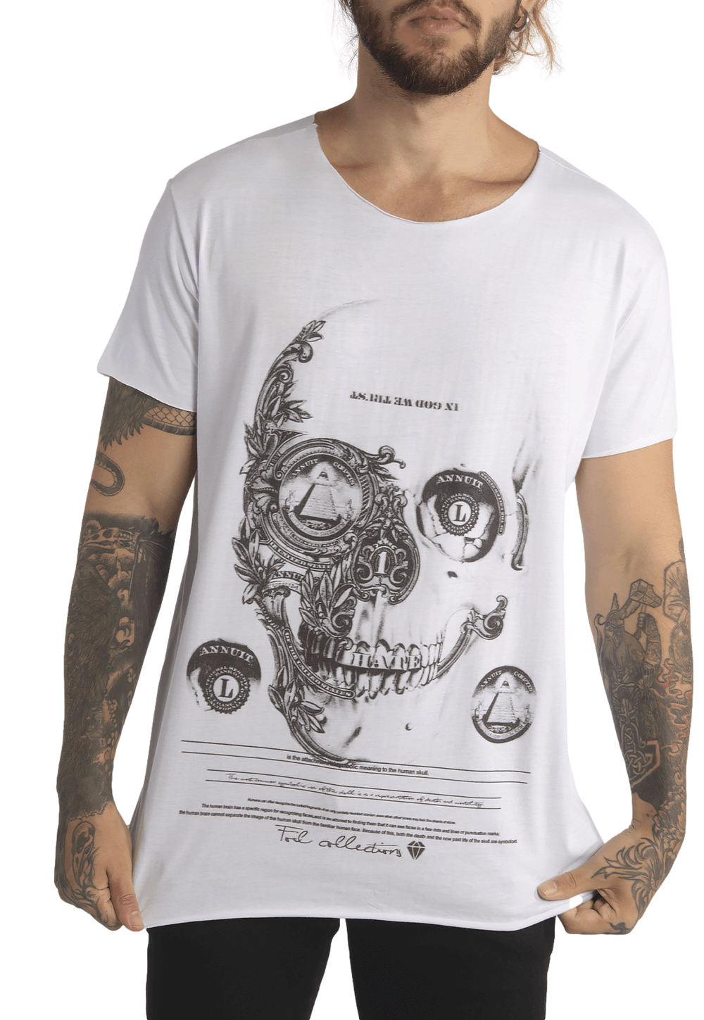 Camiseta Joss Corte a Fio Templo Skull Cor:Branco;Tamanho:GG;Genero:Masculino