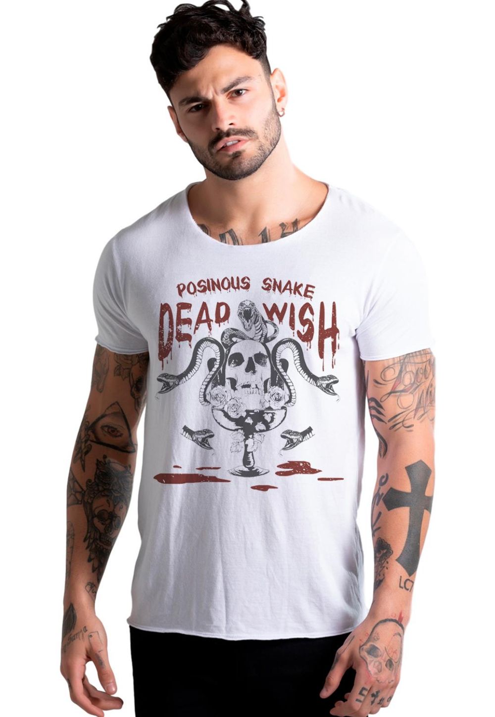 Camiseta Joss Corte a Fio Dead Wish Cor:Branco;Tamanho:P;Genero:Masculino