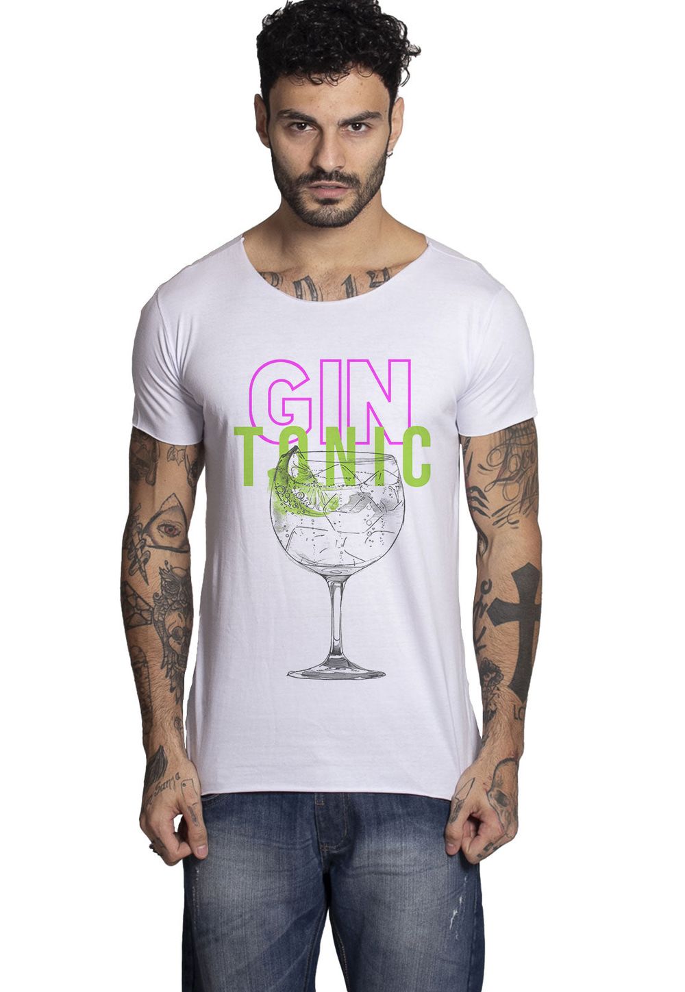 Camiseta Joss Corte a Fio Gin Com Limao DTG Cor:Branco;Tamanho:P;Genero:Masculino