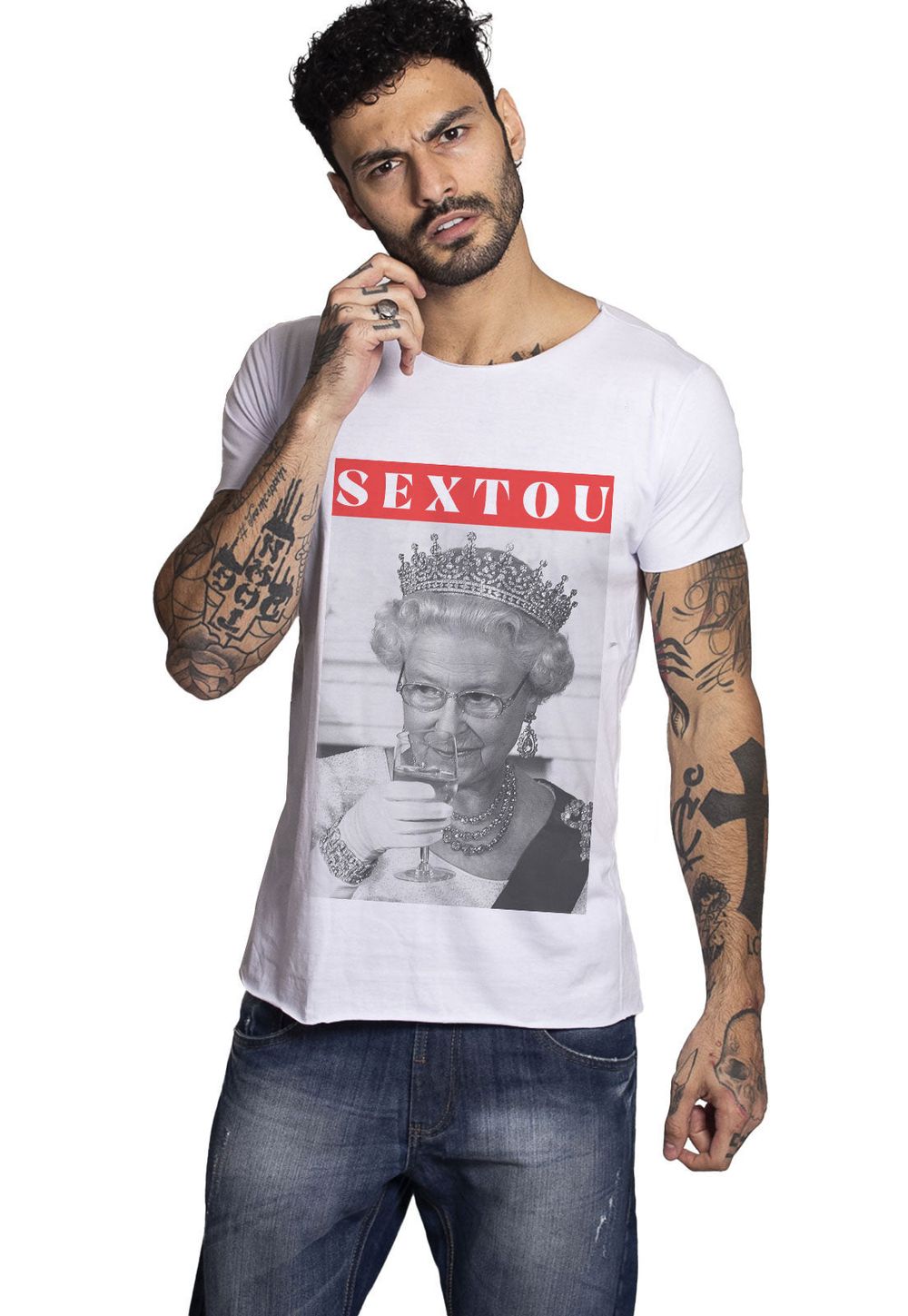 Camiseta Joss Corte a Fio Sextou DTG Cor:Branco;Tamanho:P;Genero:Masculino