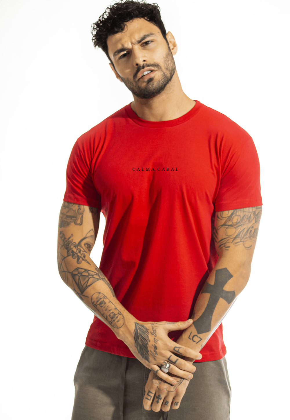 Camiseta Arimlap Calma Carai Cor:Vermelho;Tamanho:GG;Genero:Masculino