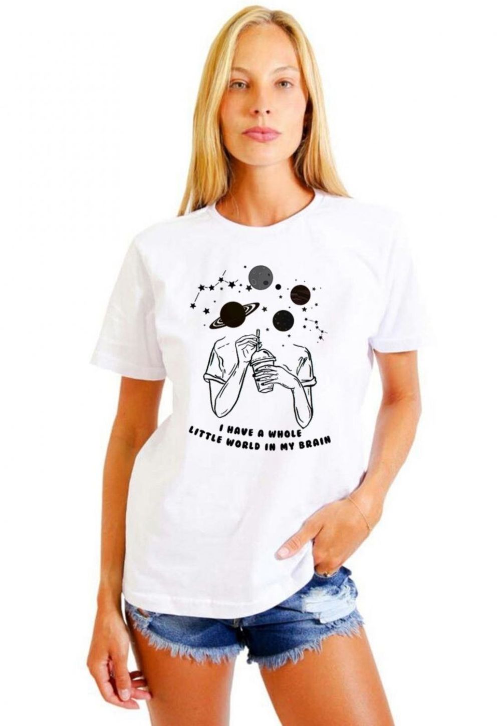 Camiseta Joss Basica Feminina Girl World Cor:Branco;Tamanho:P;Genero:Feminino